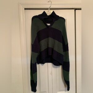Hollister Womens M Striped Sweater Cropped Preppy Academia Slouchy Relaxed